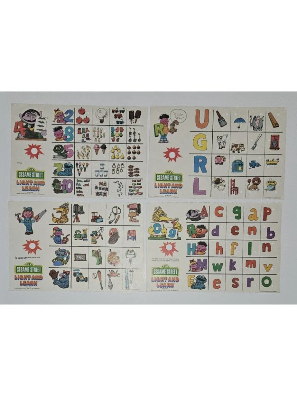 10 VTG Sesame Street Light & Learn Replacement 2-Sided Cards 8x12 Ephemera 1977